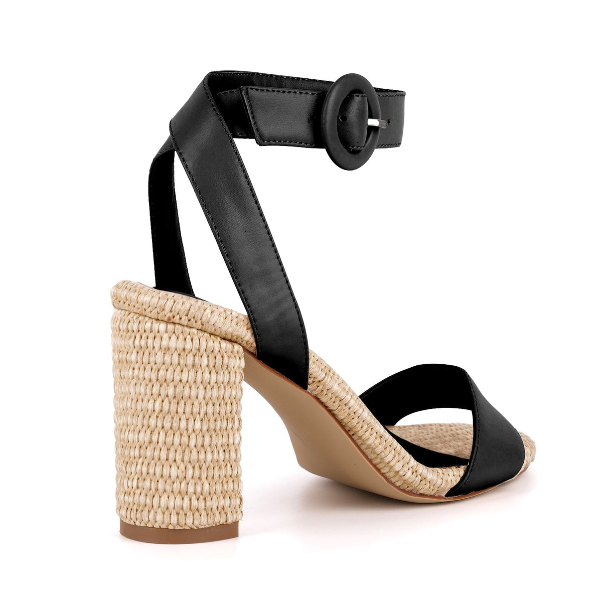 Straw Ankle Strap Chunky Heel Sandals - Onlymaker