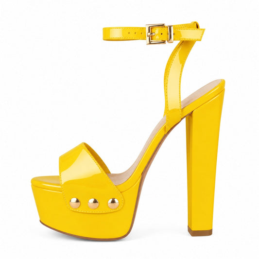 Platform Patent Leather Ankle Strap Sandals - Onlymaker