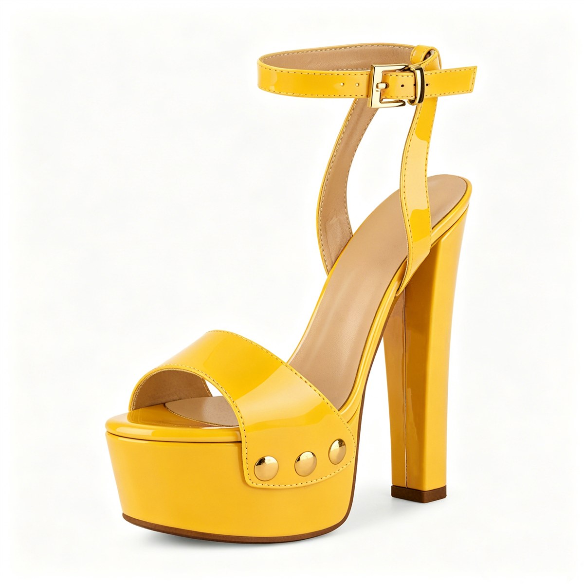 Platform Patent Leather Ankle Strap Sandals - Onlymaker