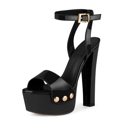 Platform Patent Leather Ankle Strap Sandals - Onlymaker