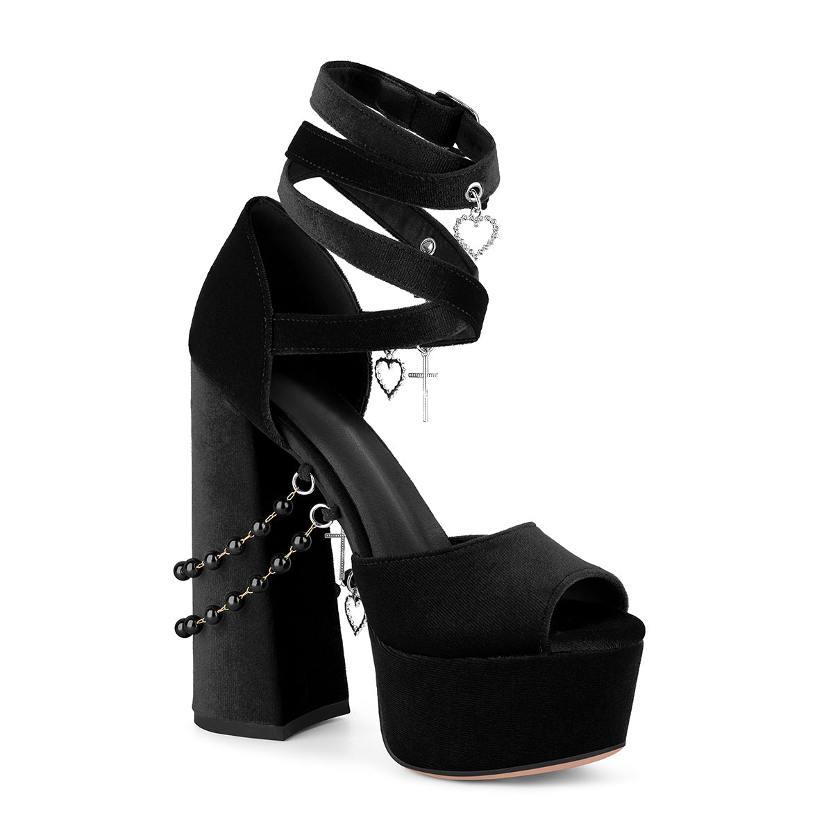 Pendant Platform Wrap Buckle Strap Velvet Sandals - Onlymaker
