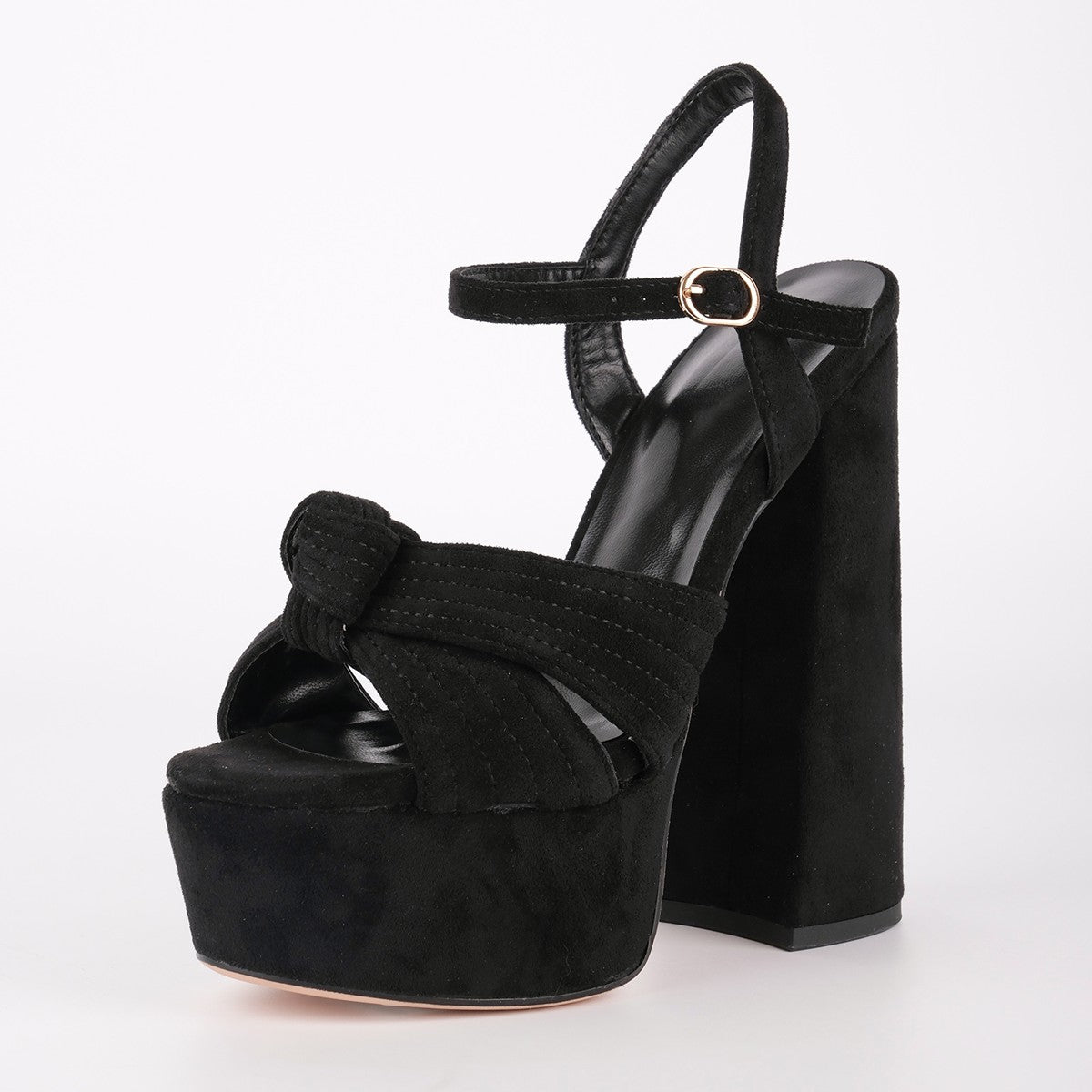Suede Platform Buckle Strap Chunky Sandals - Onlymaker