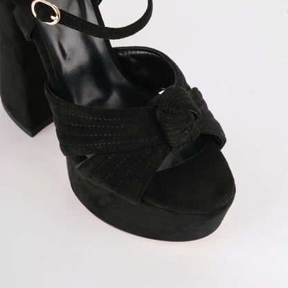 Suede Platform Buckle Strap Chunky Sandals - Onlymaker
