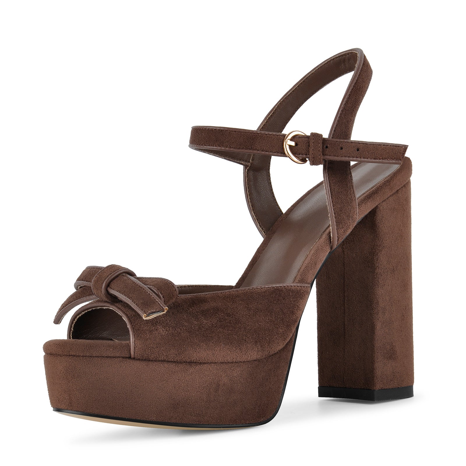 Suede Platform Bow Buckle Strap Sandals - Onlymaker