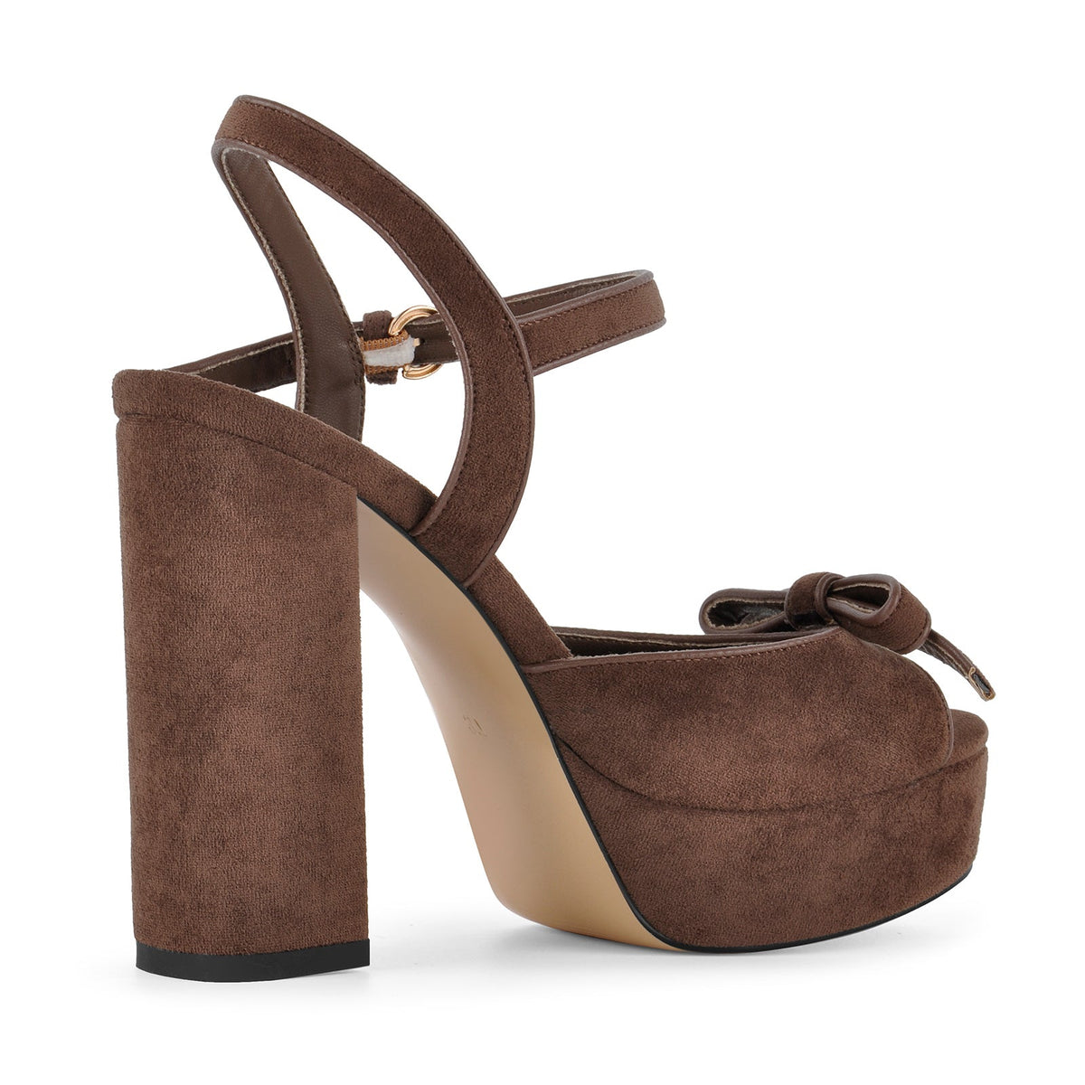 Suede Platform Bow Buckle Strap Sandals - Onlymaker