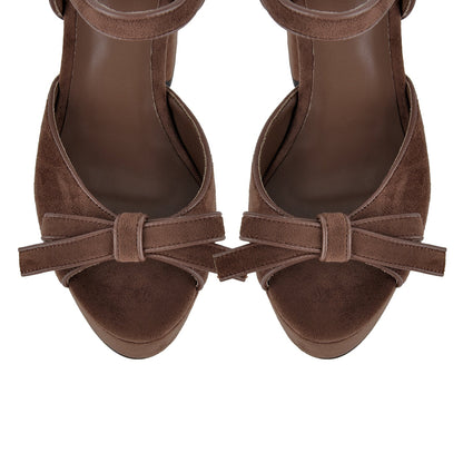 Suede Platform Bow Buckle Strap Sandals - Onlymaker