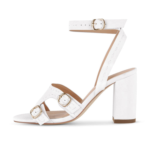 Round Toe Buckle Ankle Strap Chunky Sandals - Onlymaker
