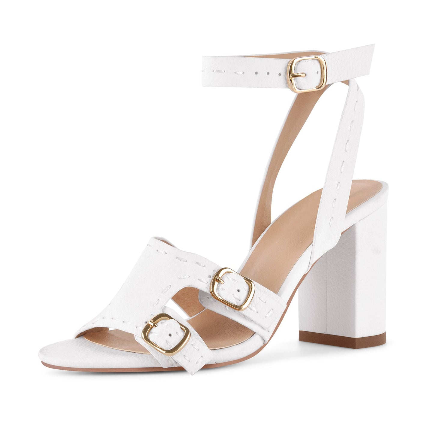 Round Toe Buckle Ankle Strap Chunky Sandals - Onlymaker