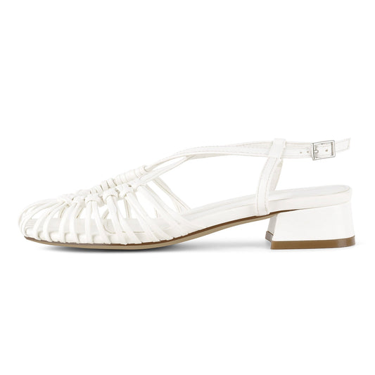 Square Toe Woven Cage Slingback Low Heel Sandals - Onlymaker
