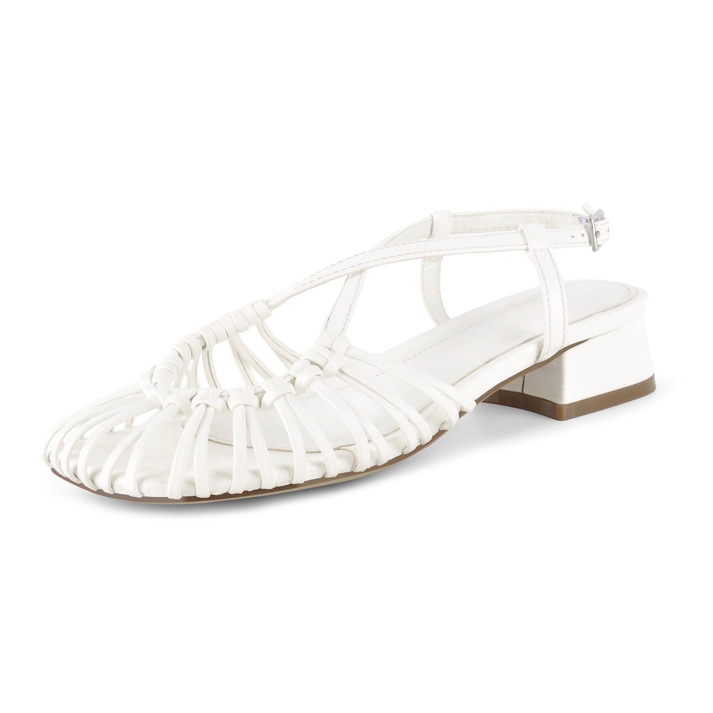Square Toe Woven Cage Slingback Low Heel Sandals - Onlymaker
