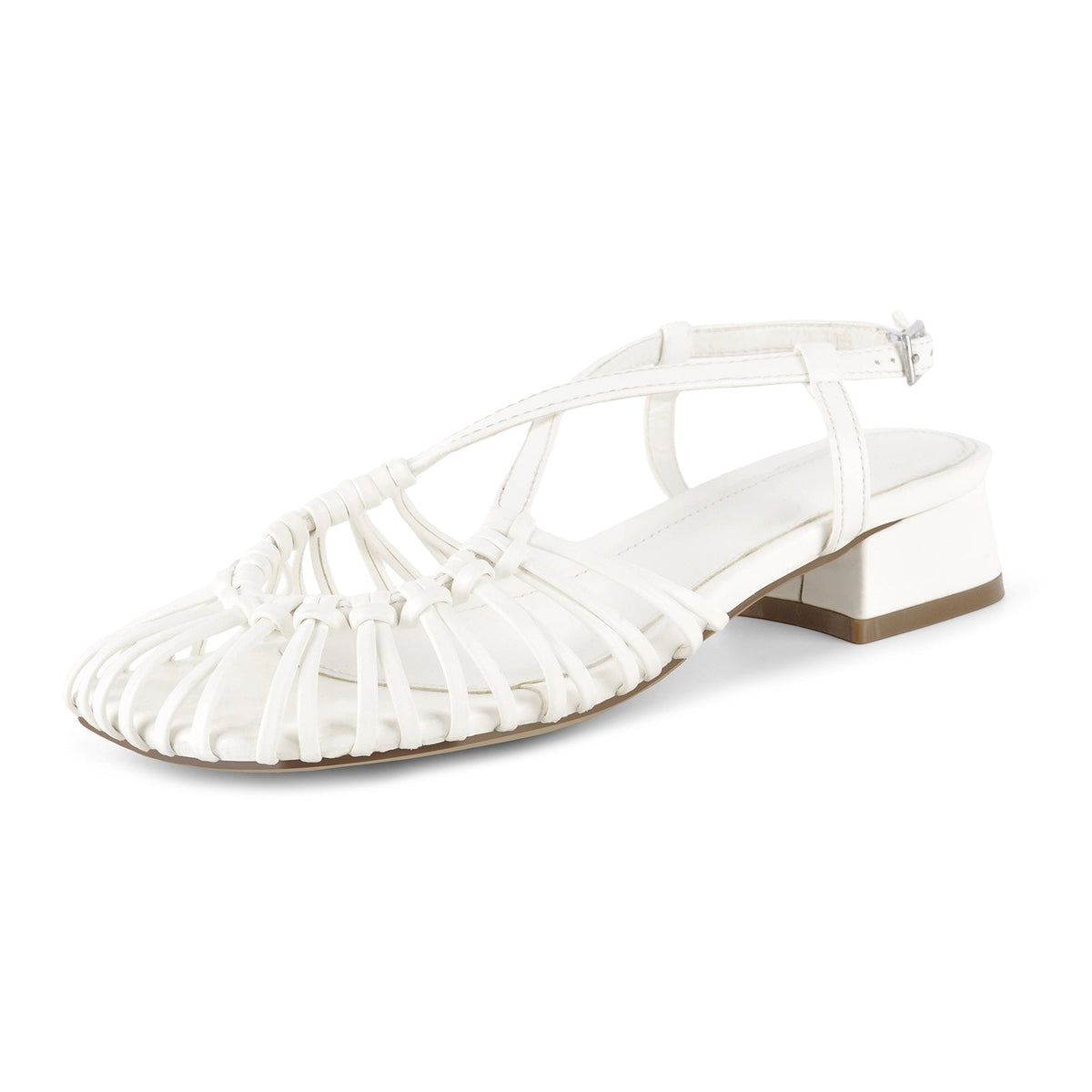 Square Toe Woven Cage Slingback Low Heel Sandals - Onlymaker