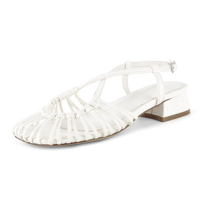 Square Toe Woven Cage Slingback Low Heel Sandals - Onlymaker