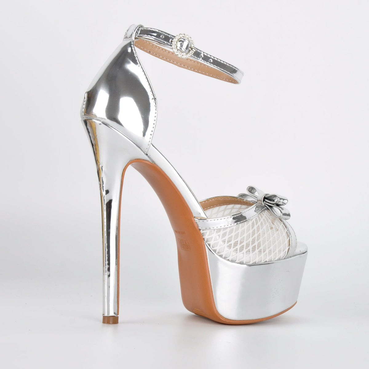 Mesh Platform Bow Ankle Strap Sandals - Onlymaker