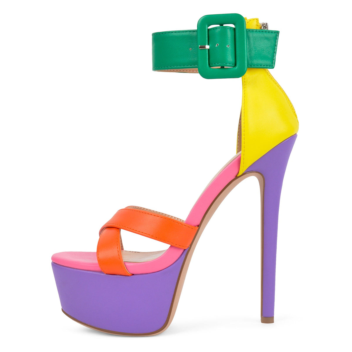 Multicolor Platform Ankle Strap Stiletto Sandals - Onlymaker