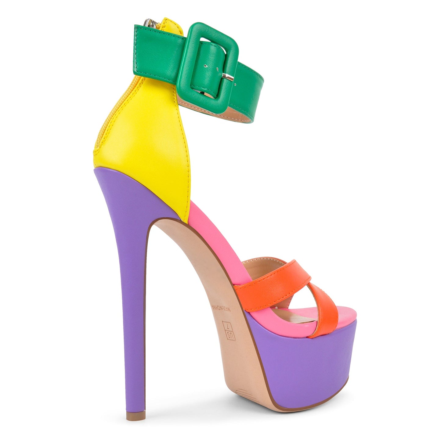 Multicolor Platform Ankle Strap Stiletto Sandals - Onlymaker