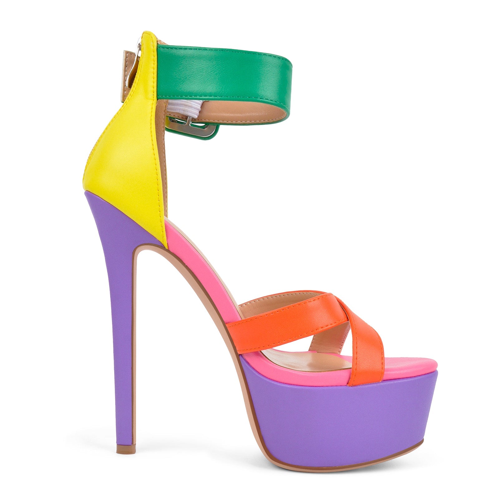 Multicolor Platform Ankle Strap Stiletto Sandals - Onlymaker