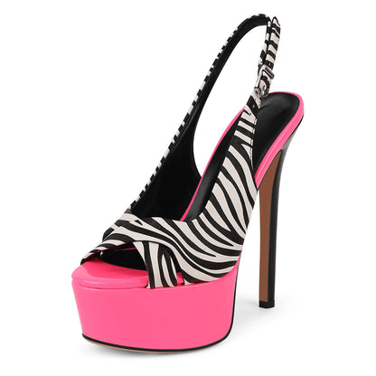 Peep Toe Platform Slingback Stiletto Sandals - Onlymaker