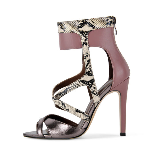 Snake Cutout Ankle Wrap Back Zipper Sandals - Onlymaker