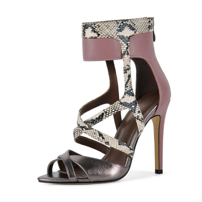 Snake Cutout Ankle Wrap Back Zipper Sandals - Onlymaker