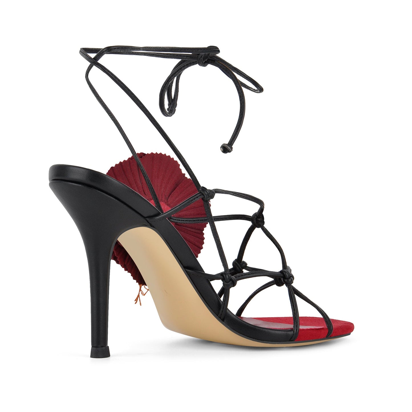 Red Flower Applique Ankle Strap Sandals - Onlymaker