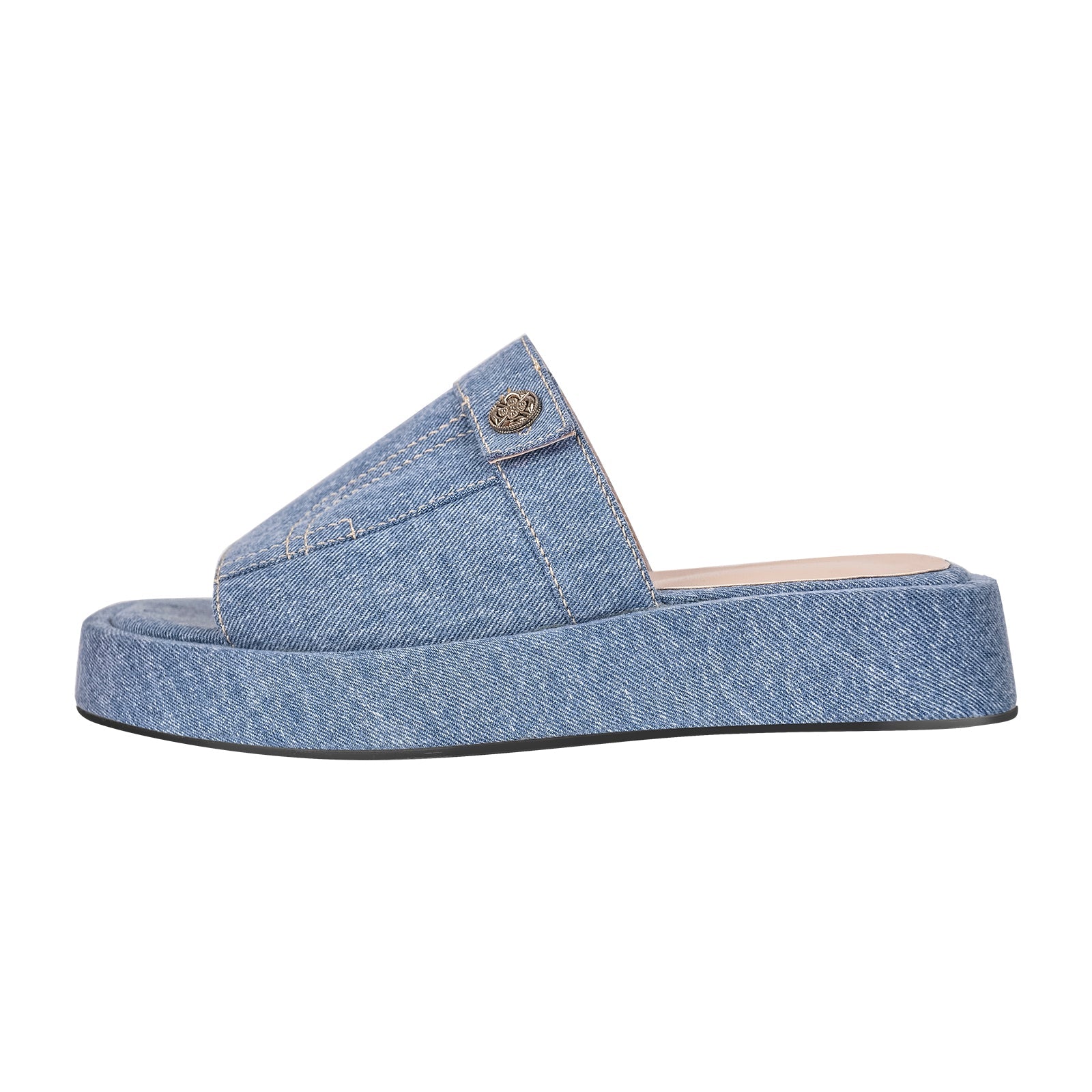 Denim Platform Square Toe Flats Slippers - Onlymaker