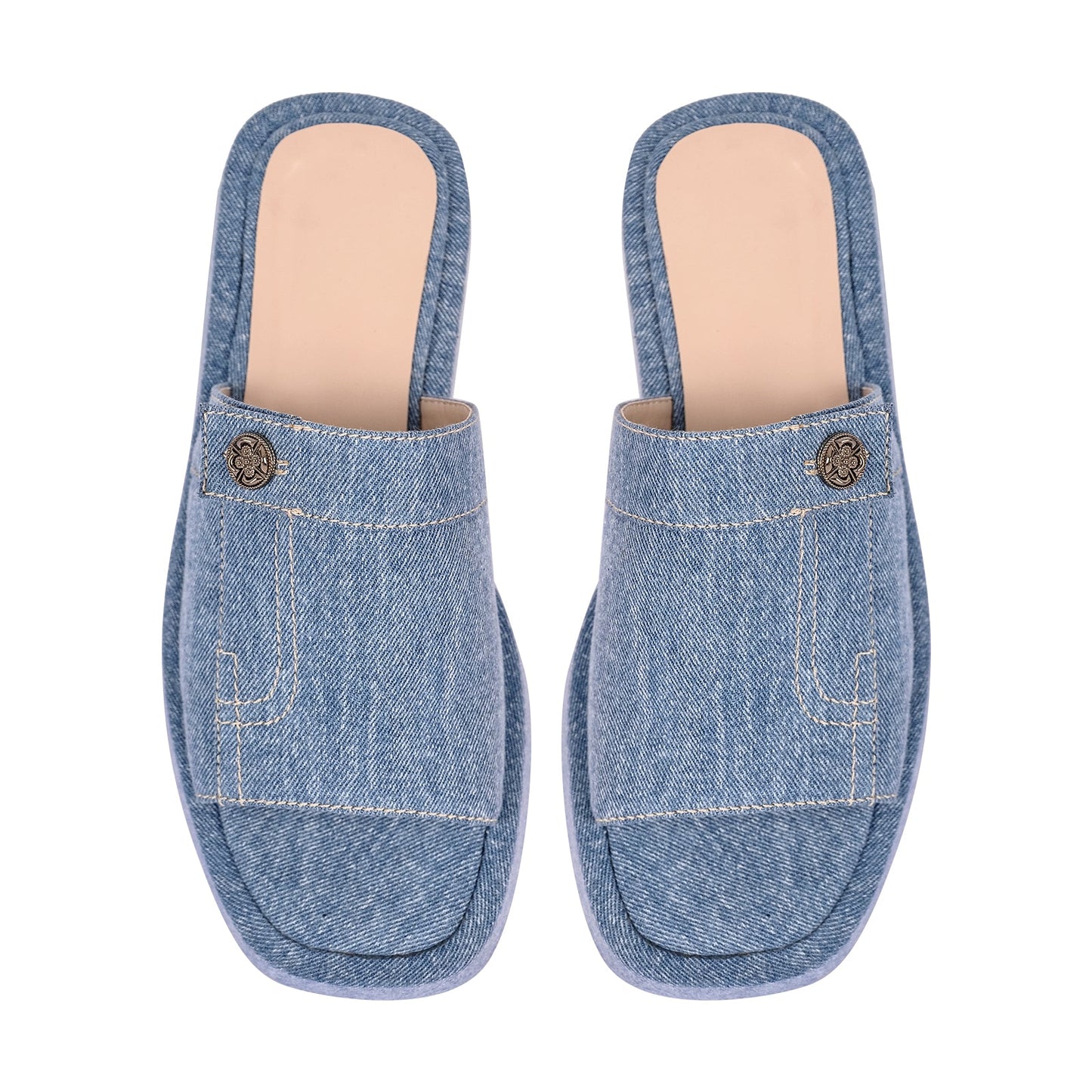Denim Platform Square Toe Flats Slippers - Onlymaker