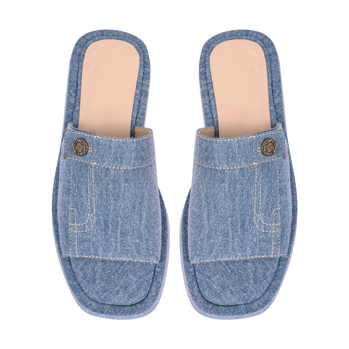 Denim Platform Square Toe Flats Slippers - Onlymaker