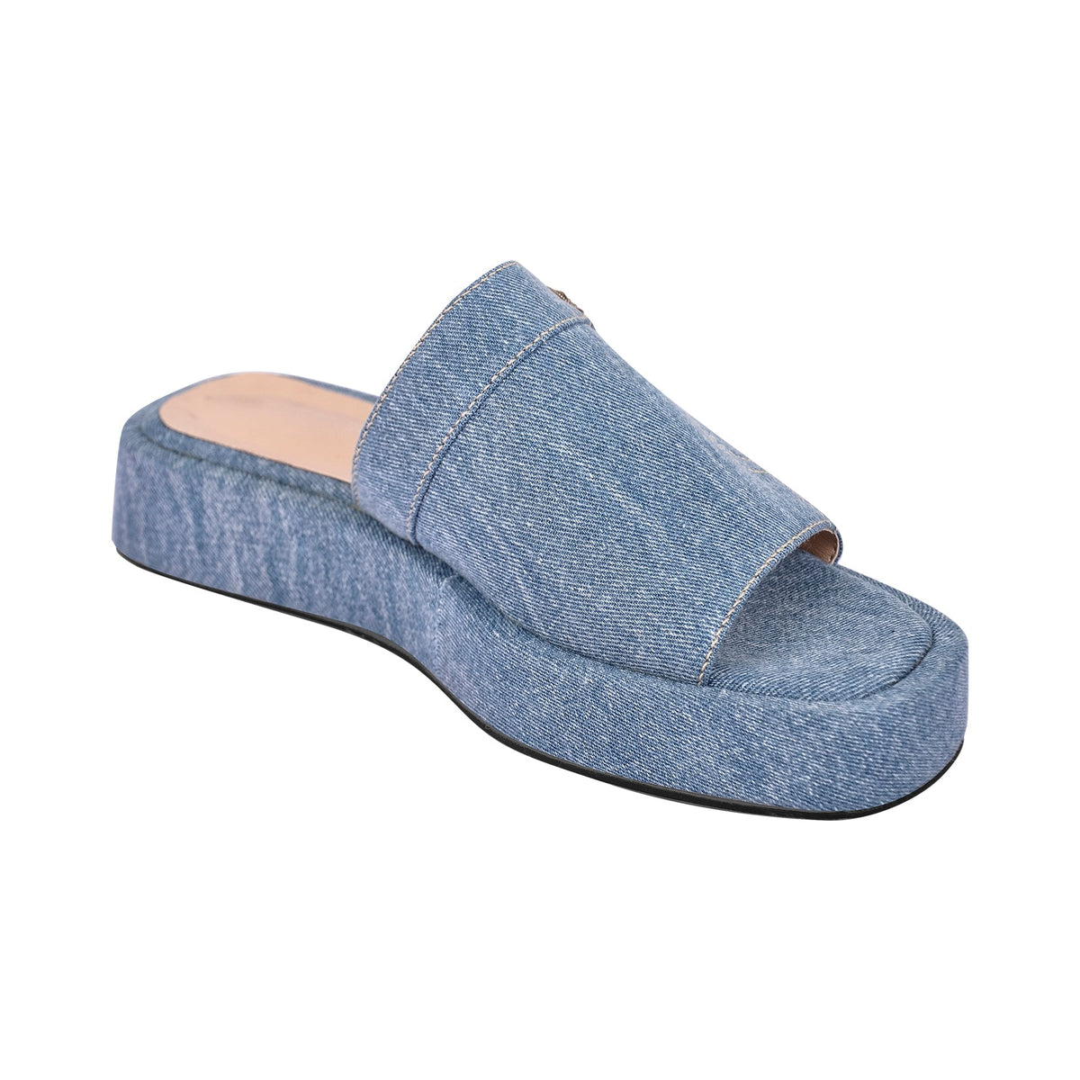 Denim Platform Square Toe Flats Slippers - Onlymaker