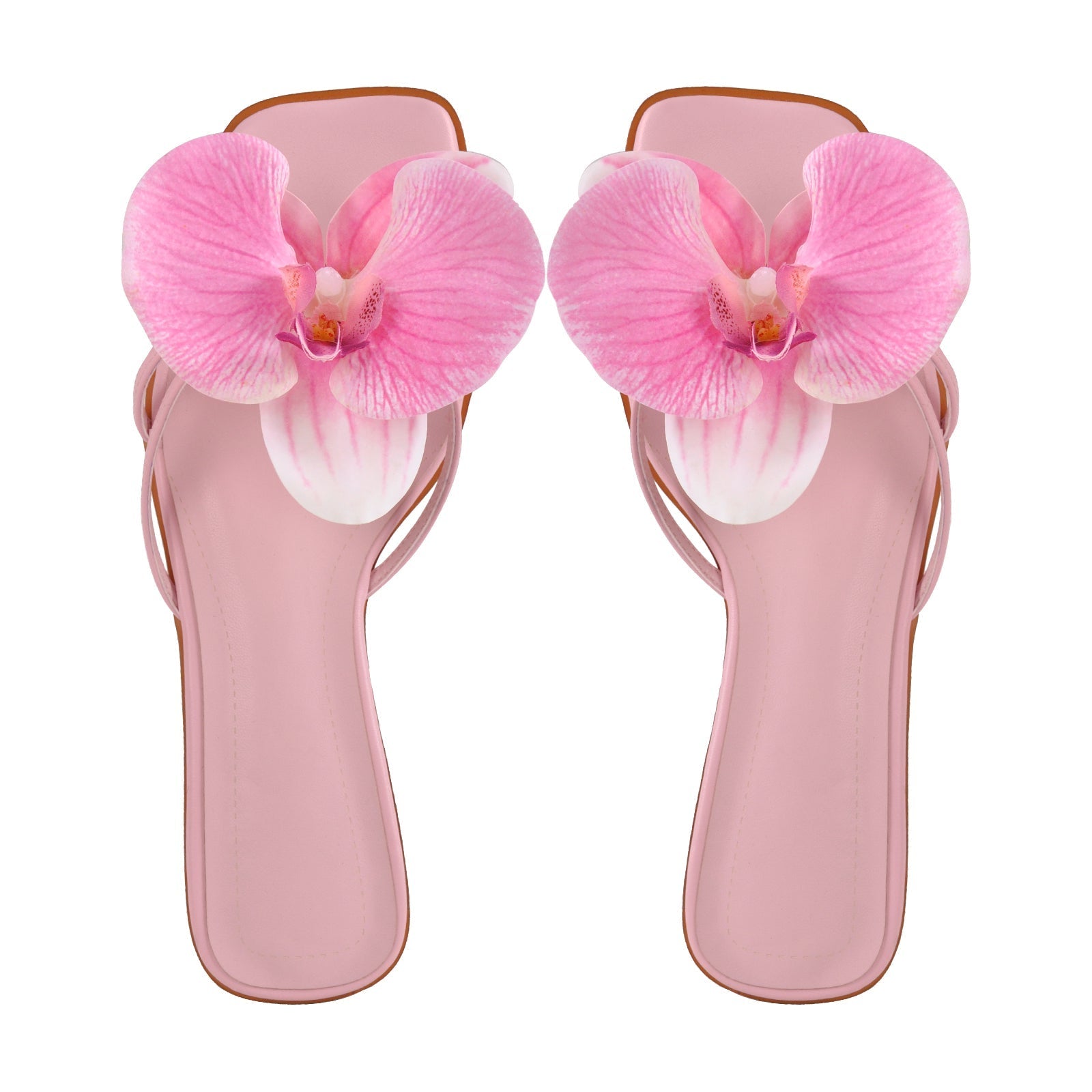 Flower Square Toe Sandals Flats - Onlymaker