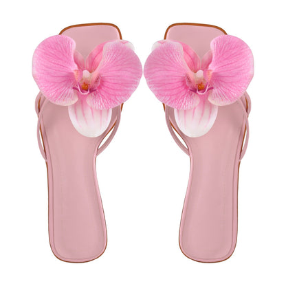 Flower Square Toe Sandals Flats - Onlymaker