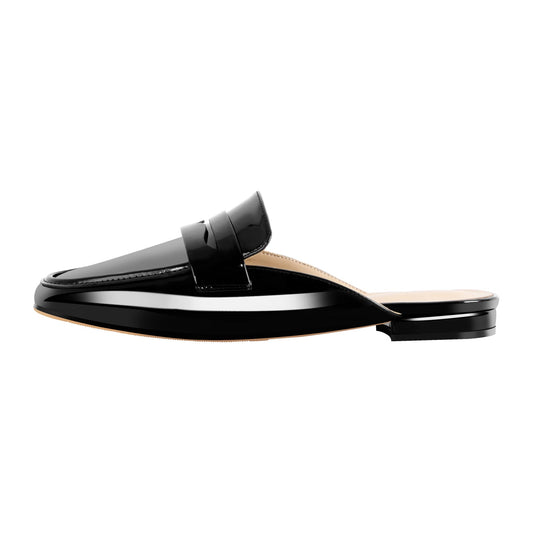 Black Square Toe Mules Flats - Onlymaker