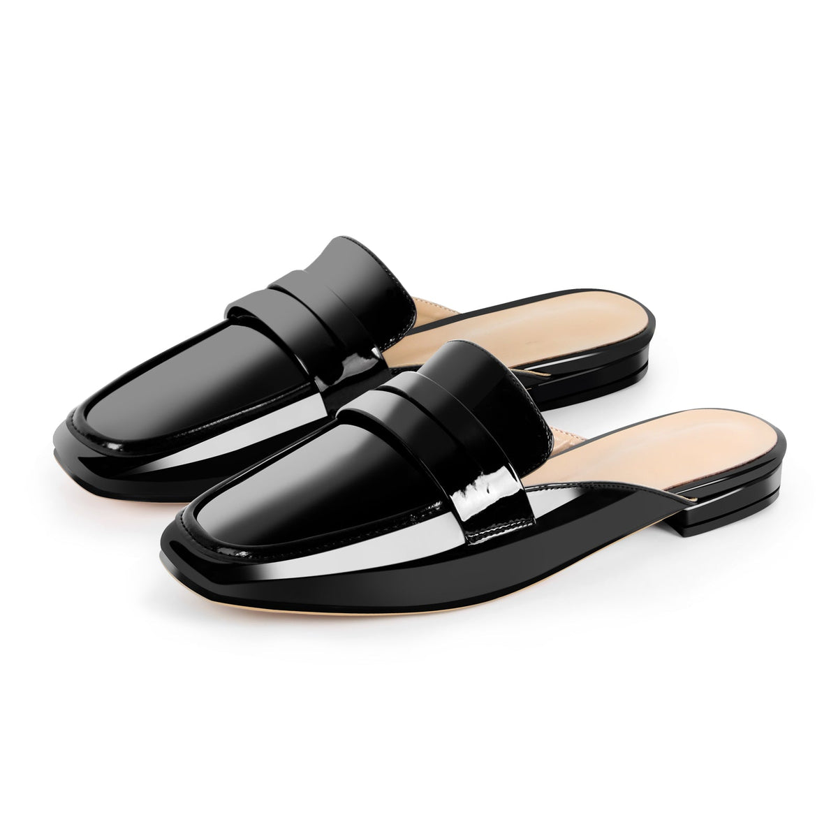 Black Square Toe Mules Flats - Onlymaker