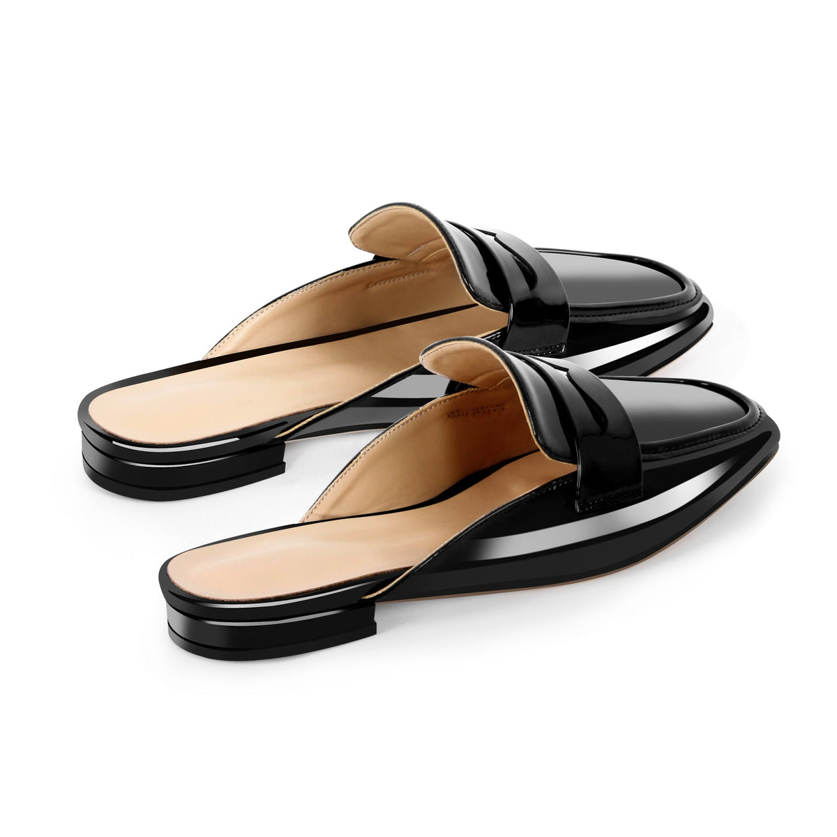 Black Square Toe Mules Flats - Onlymaker