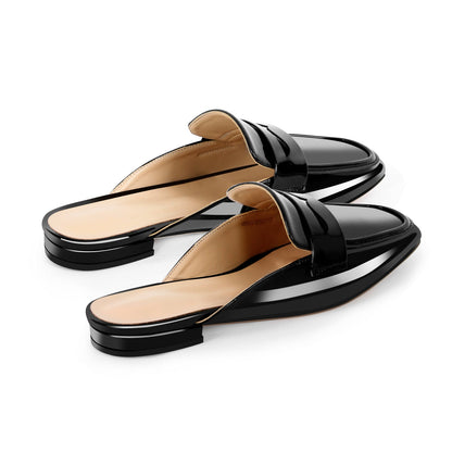 Black Square Toe Mules Flats - Onlymaker