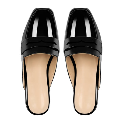 Black Square Toe Mules Flats - Onlymaker