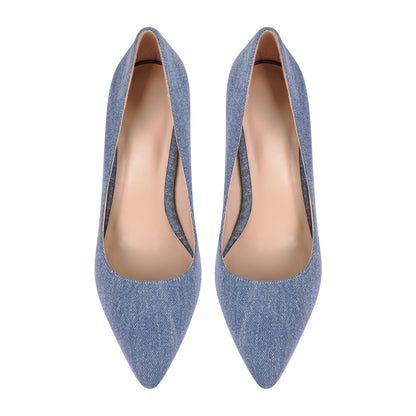 Denim Pointed Toe Stilettos Pumps - Onlymaker