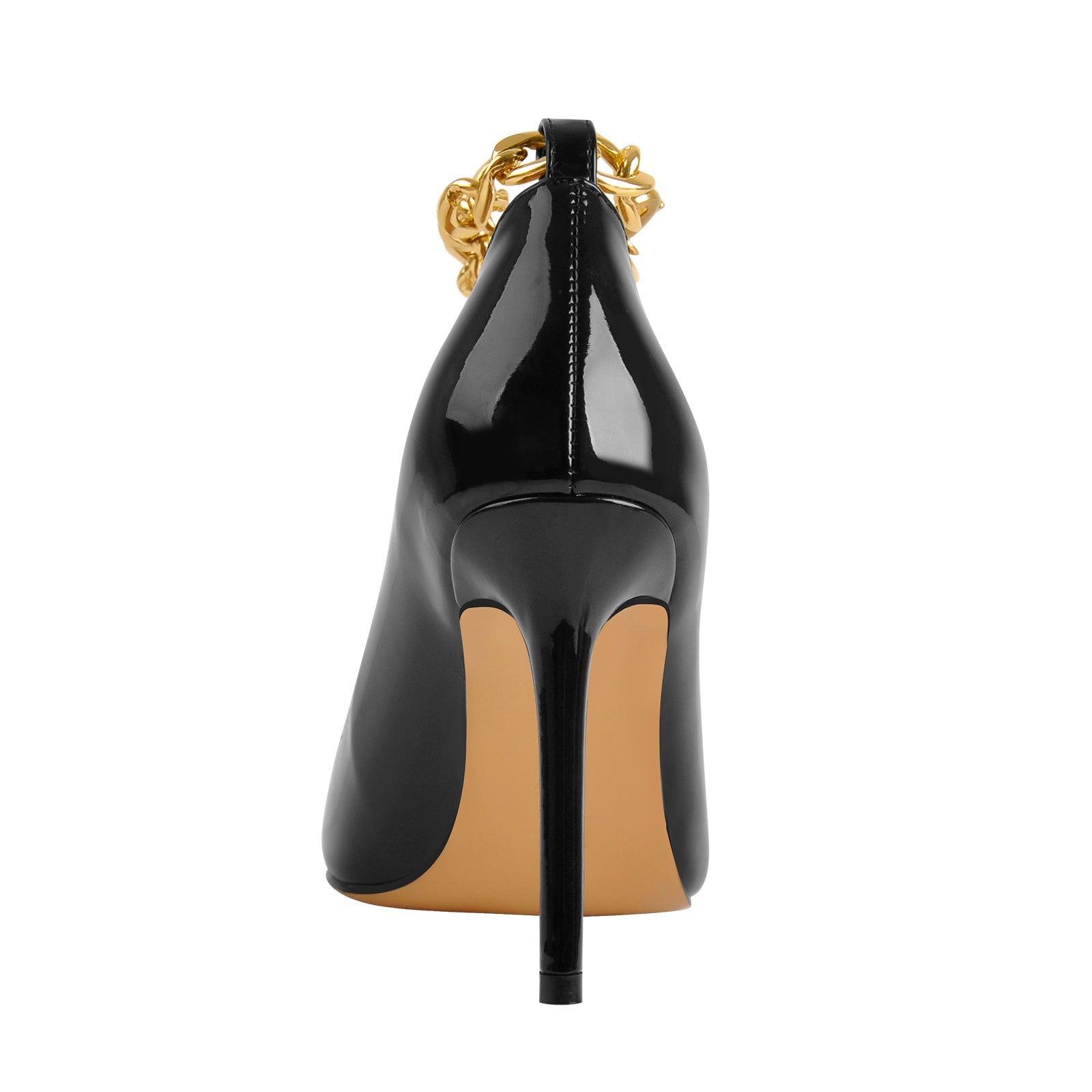 Patent Leather Ankle Chains Pointed Toe Pumps - Onlymaker