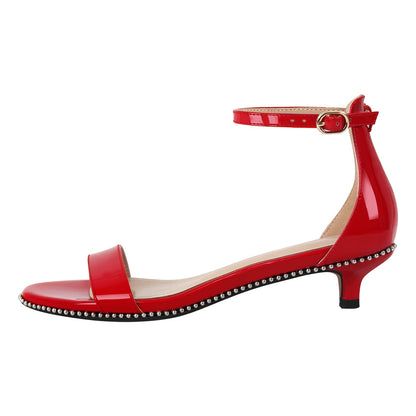 Round Toe Rivet Ankle Strap Sandals - Onlymaker