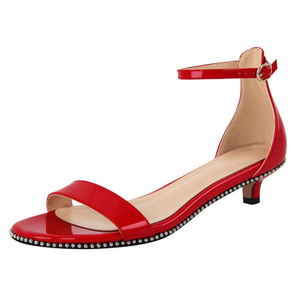 Round Toe Rivet Ankle Strap Sandals - Onlymaker