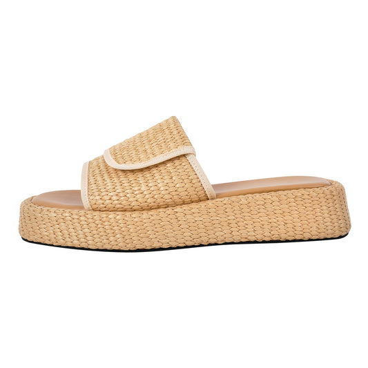 Straw Platform Square Toe Flats Slippers - Onlymaker