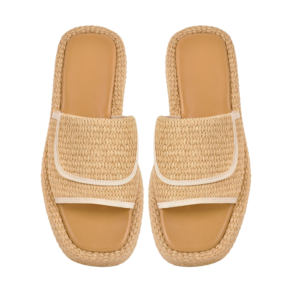 Straw Platform Square Toe Flats Slippers - Onlymaker