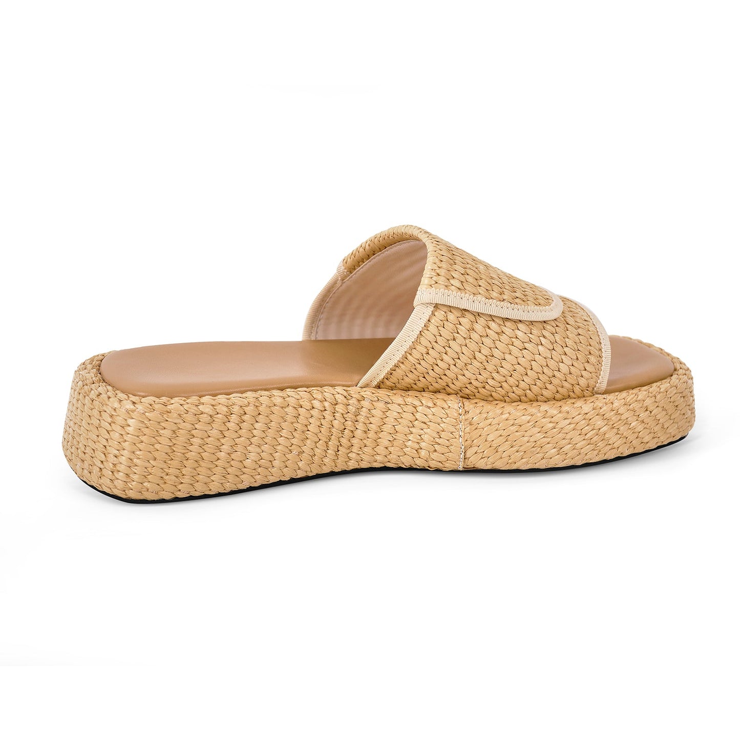 Straw Platform Square Toe Flats Slippers - Onlymaker