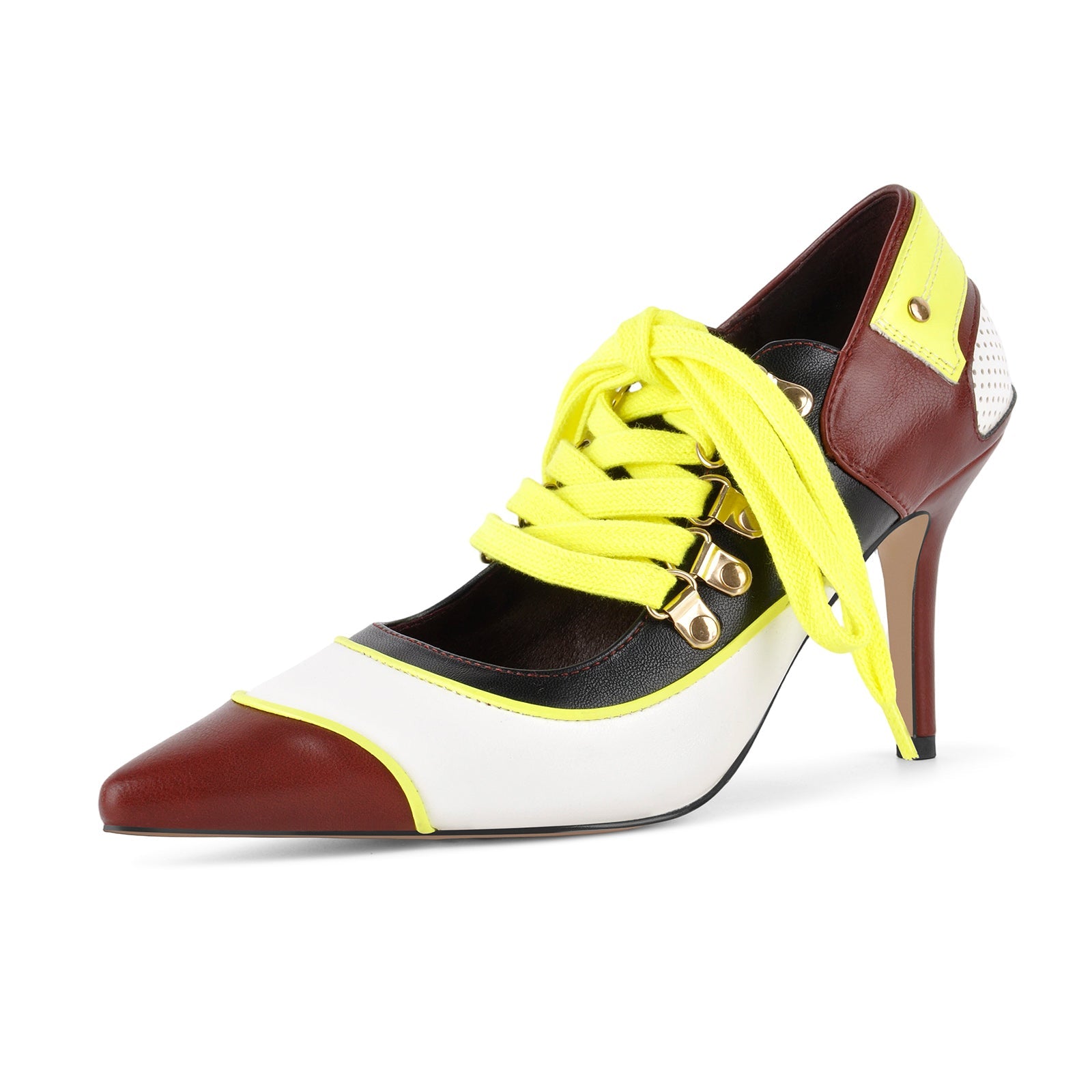 Pointed Toe Lace-up Color Block Stiletto Pumps - Onlymaker
