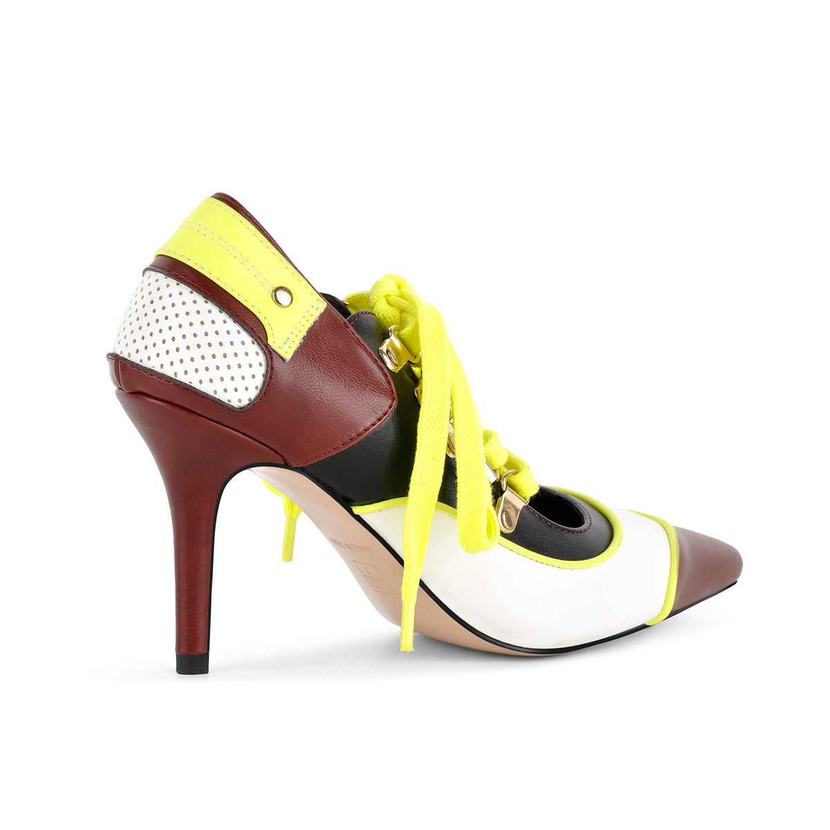 Pointed Toe Lace-up Color Block Stiletto Pumps - Onlymaker