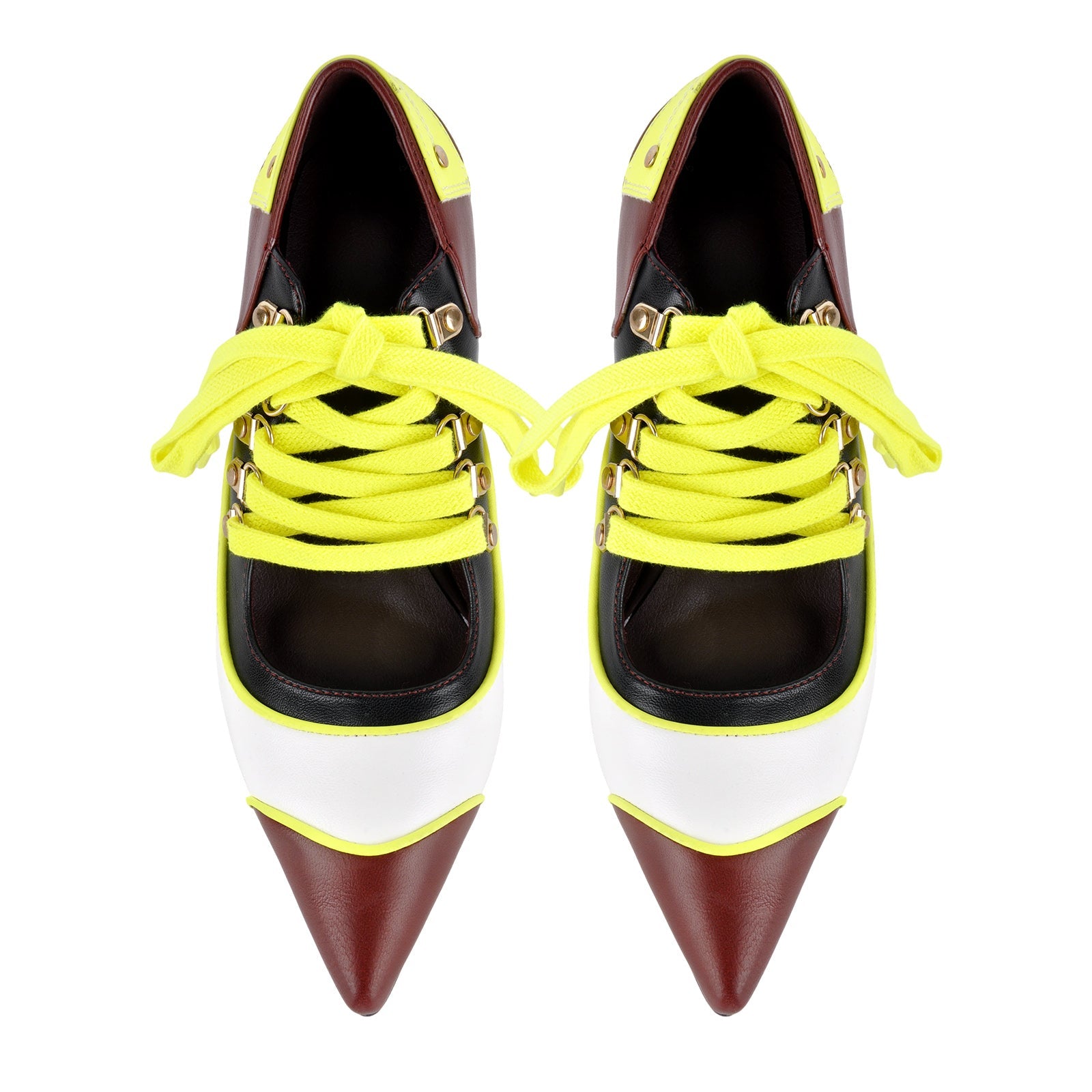 Pointed Toe Lace-up Color Block Stiletto Pumps - Onlymaker