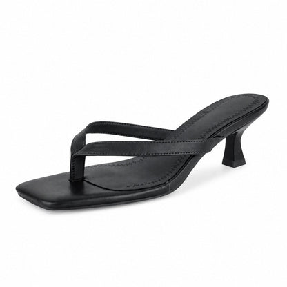 Square Toe Flip-Flop Kitten Heel Sandals - Onlymaker