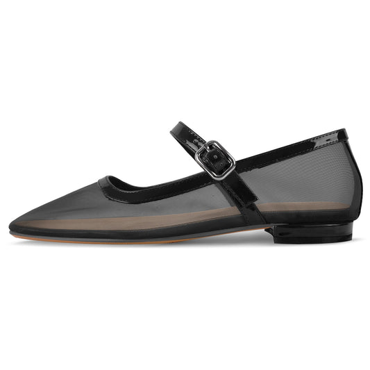 Mesh Square Toe Mary Jane Ballet Flats - Onlymaker