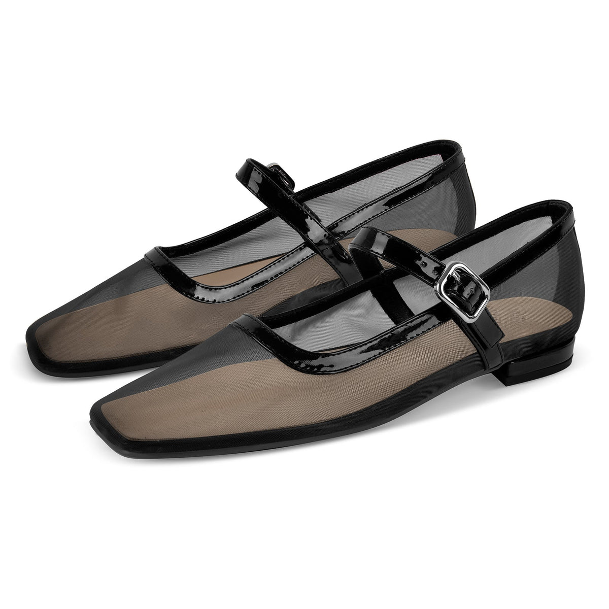 Mesh Square Toe Mary Jane Ballet Flats - Onlymaker