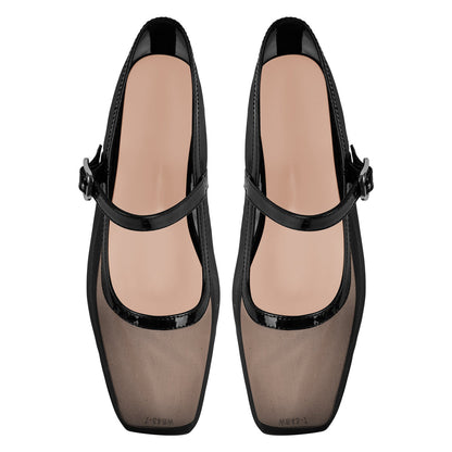 Mesh Square Toe Mary Jane Ballet Flats - Onlymaker