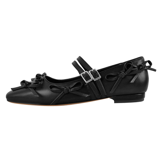 Bow Square Toe Mary Jane Ballet Flats - Onlymaker